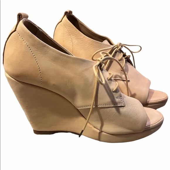 Y2K Rag & Bone Tan Leather Sahara Oxford Wedge Open Toe Booties 10 - Picture 2 of 7